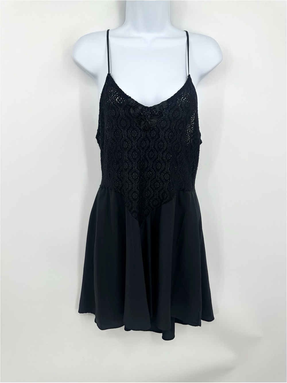 Vintage Y2K Black Slip Dress Flowy Hem Whimsical Goth Sheer Size Medium